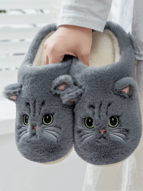 Comfortable Grey Cat Slippers for Men and Women