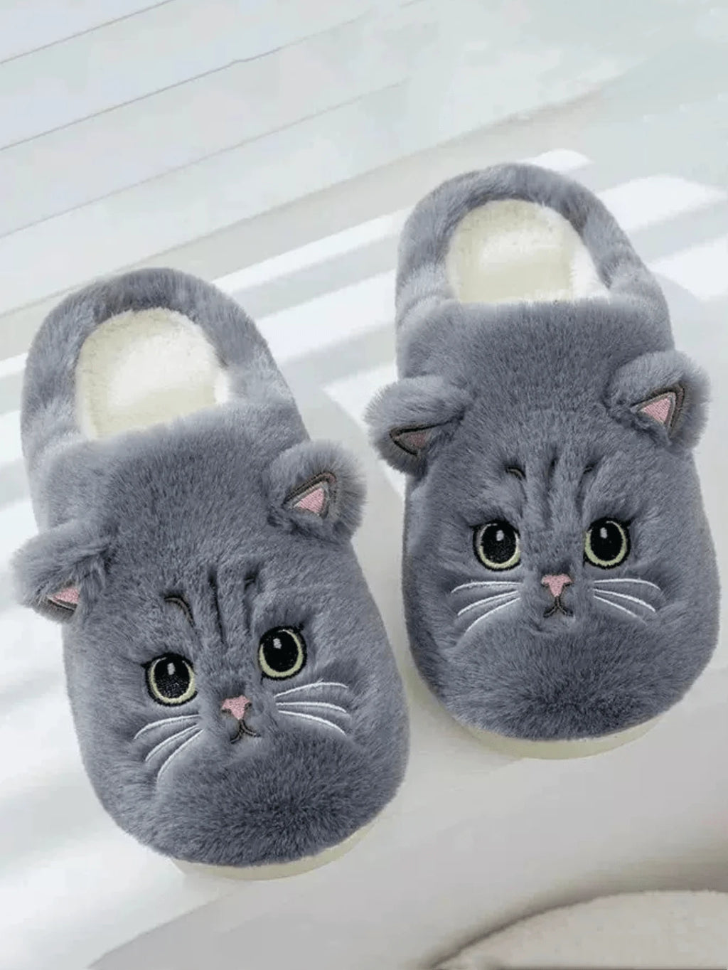 Comfortable Grey Cat Slippers for Men and Women