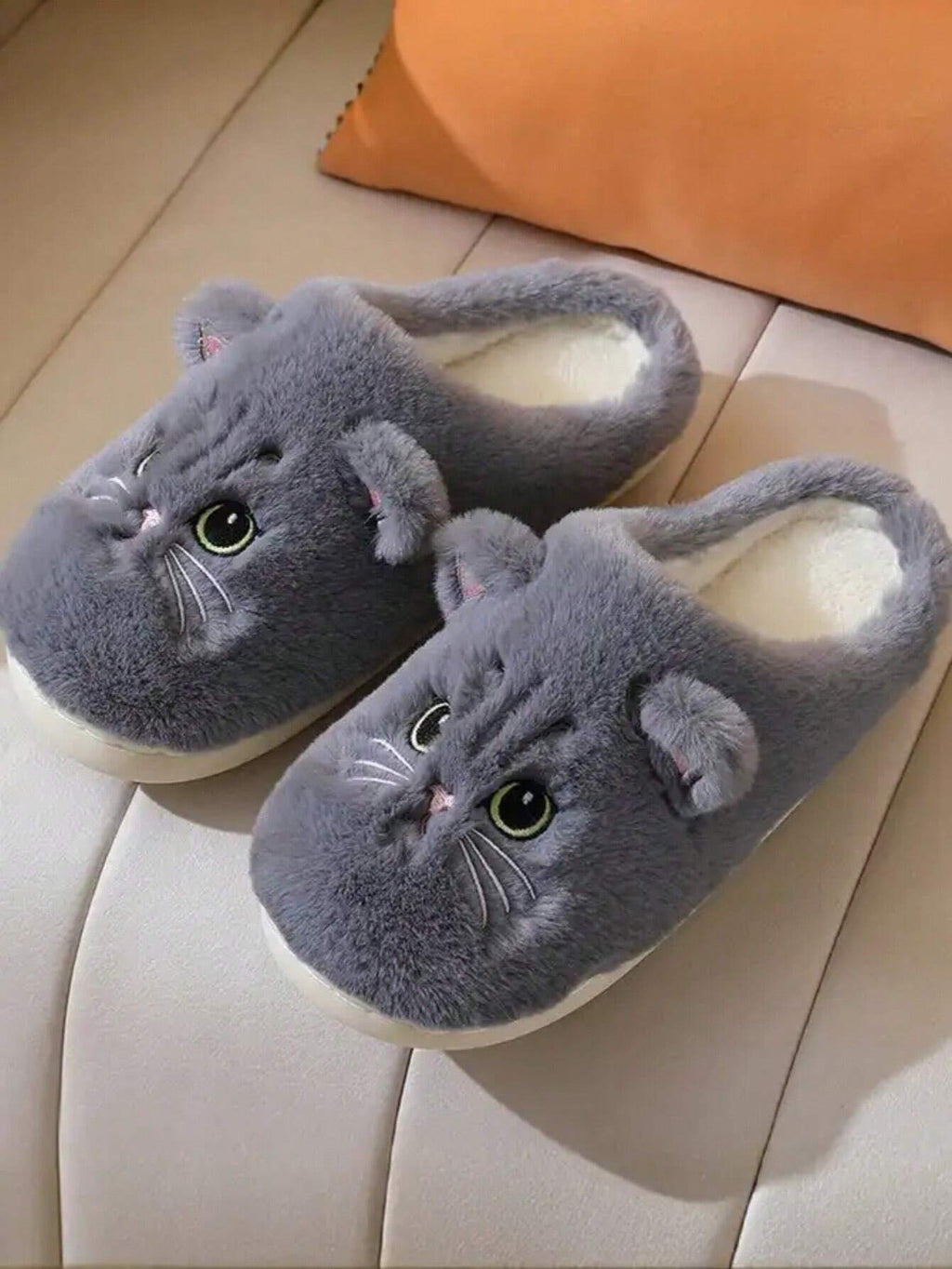 Comfortable Grey Cat Slippers for Men and Women