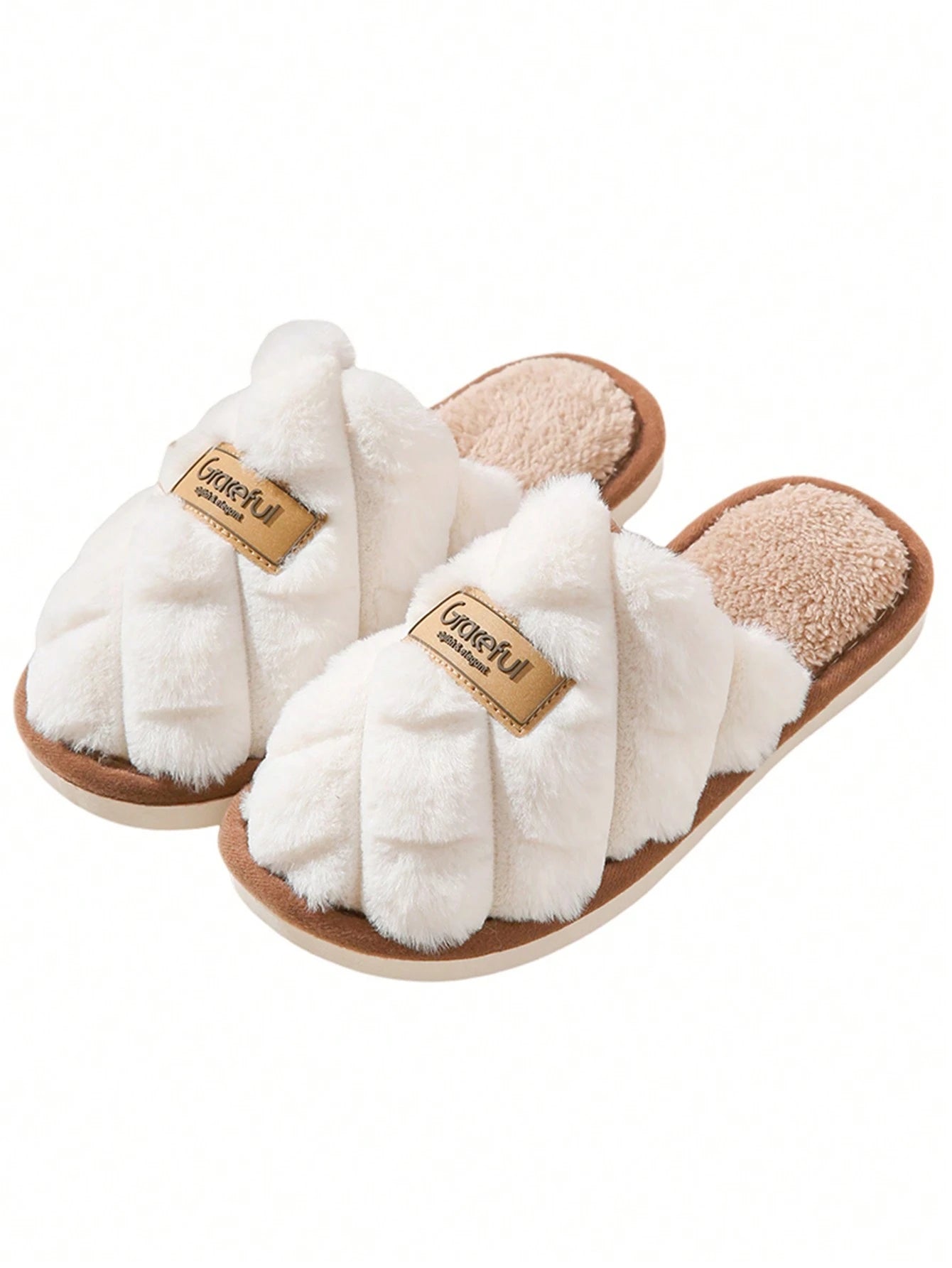 Women's Fluffy Anti-Slip Bedroom Slippers Colorblock Flat Polyester