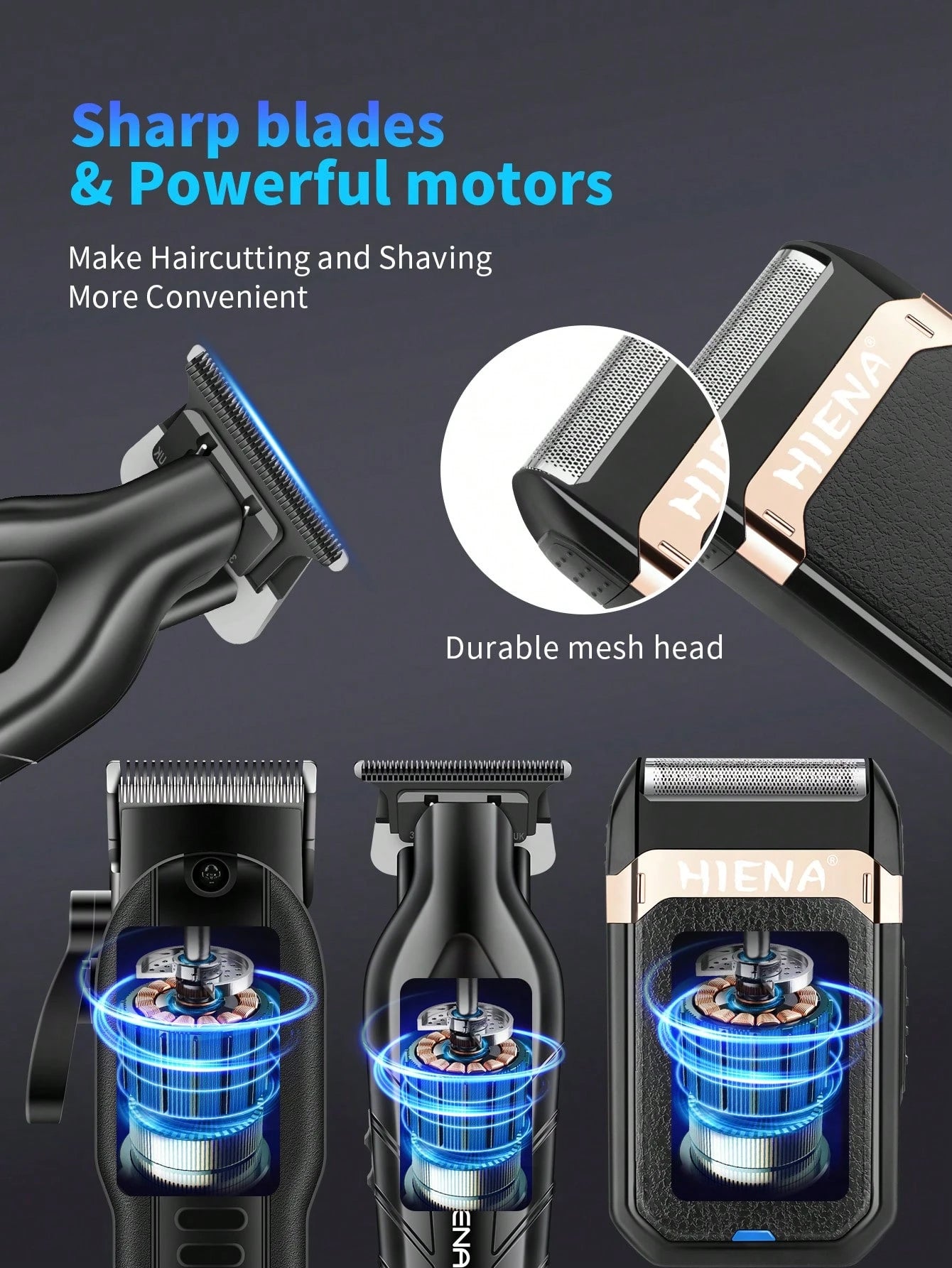 HIENA 3-In-1 Men's Hair Clipper And Electric Shaver Set USB Rechargeable Cordless Trimmer LED Display Lithium Battery Mini Body Multiple Accessories Gift Box
