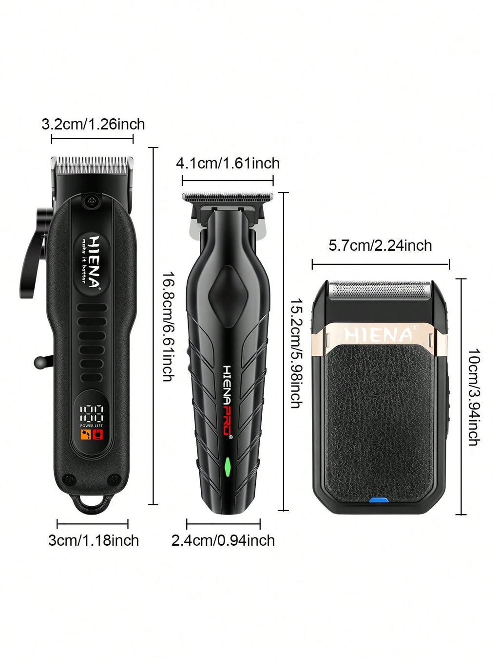 HIENA 3-In-1 Men's Hair Clipper And Electric Shaver Set USB Rechargeable Cordless Trimmer LED Display Lithium Battery Mini Body Multiple Accessories Gift Box