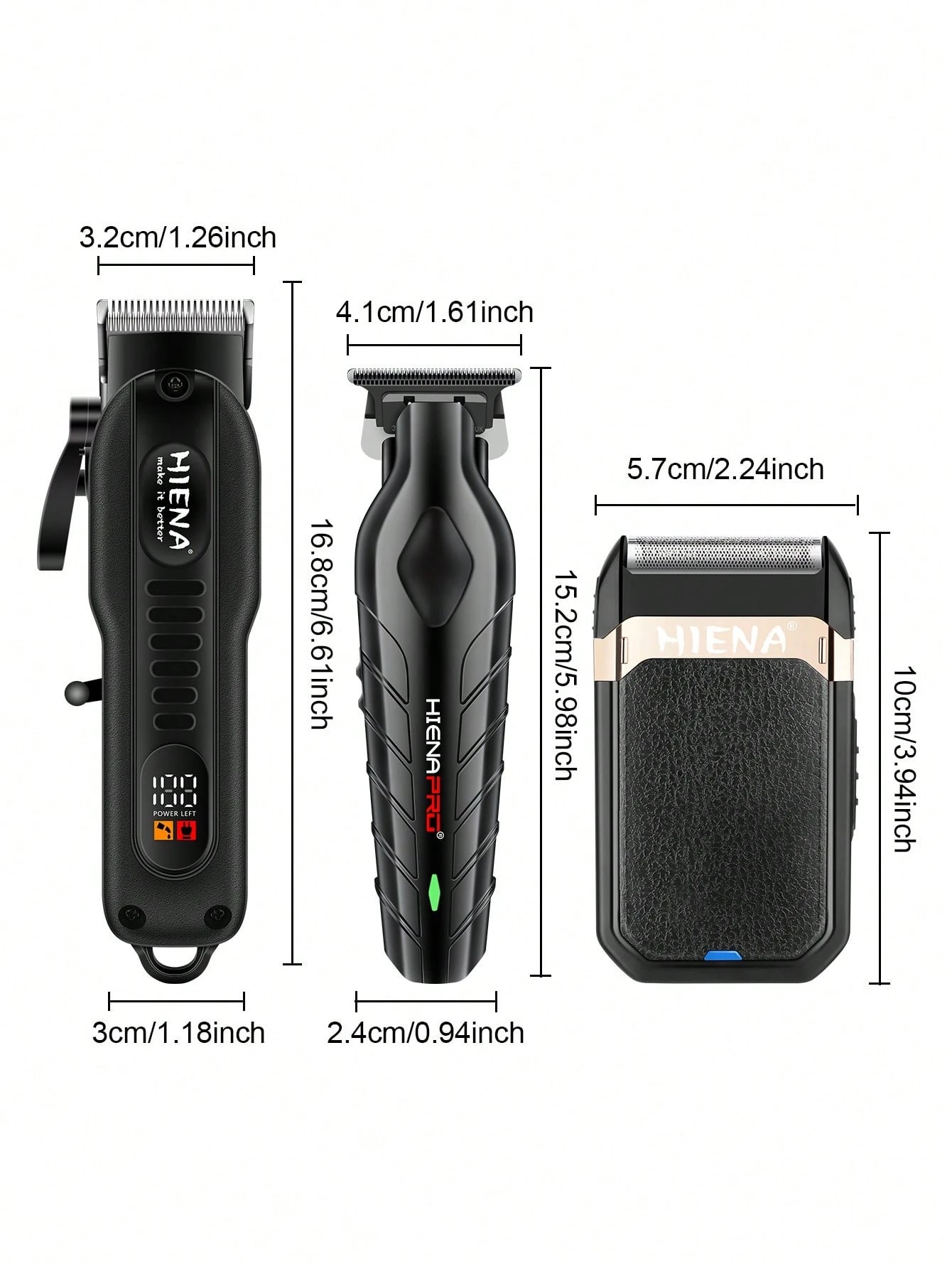 HIENA 3-In-1 Men's Hair Clipper And Electric Shaver Set USB Rechargeable Cordless Trimmer LED Display Lithium Battery Mini Body Multiple Accessories Gift Box