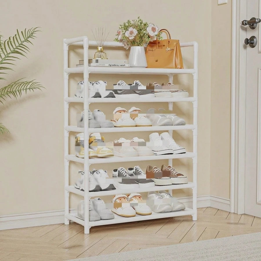 Multi-Layer Storage Rack Plastic Iron 6 Layers White