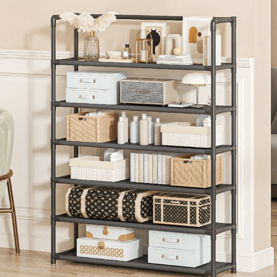 Multi-Layer Storage Rack Plastic Iron 6 Layers White